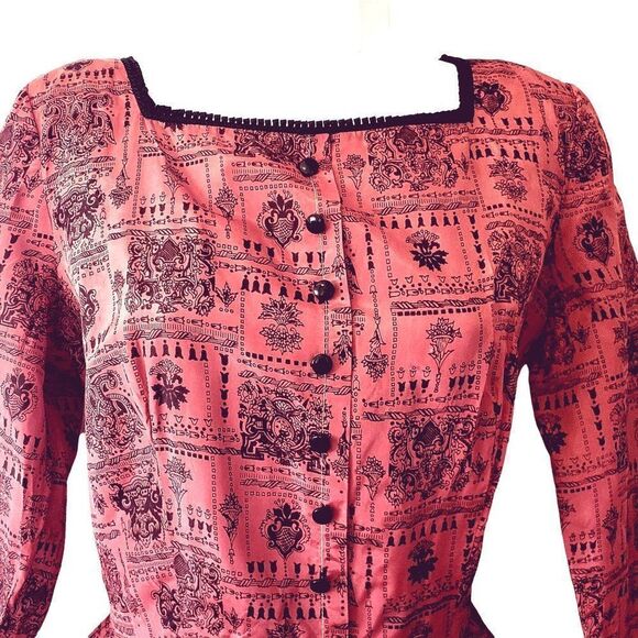50s Pink Red Dress S Taffeta Romantic Fit and Flare VFG - Picture 4 of 10